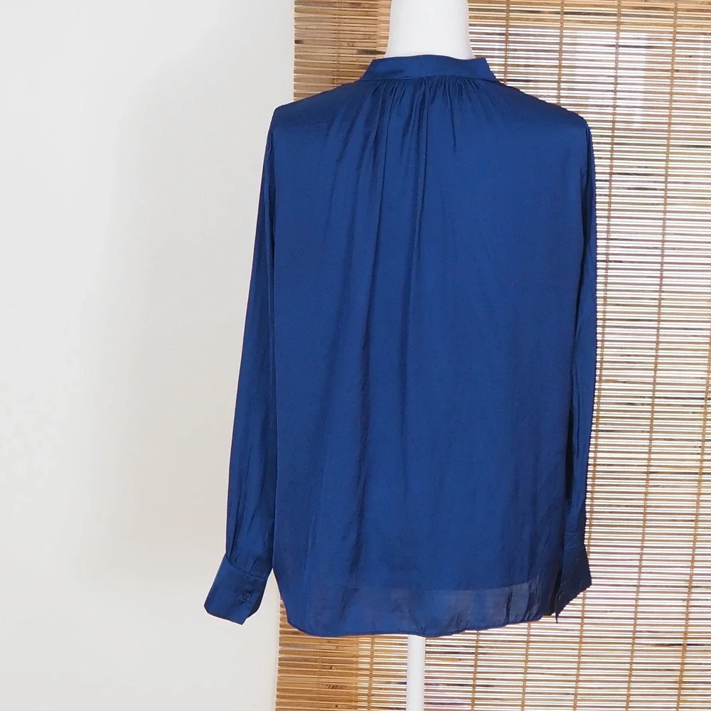 Zadig & Voltaire Tink Satin Blouse Women's Sz XS Royal Blue Long Sleeve Top - Picture 3 of 11